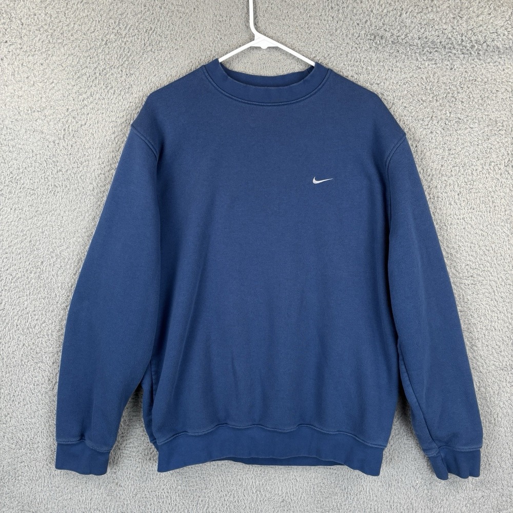 Vintage Nike Crewneck Sweatshirt Mens‎ Medium Navy Blue Embroidered Swoosh Y2K